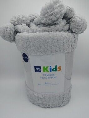 The Big One Kids Sherpa Pom Throw - Gray 50" x 60"